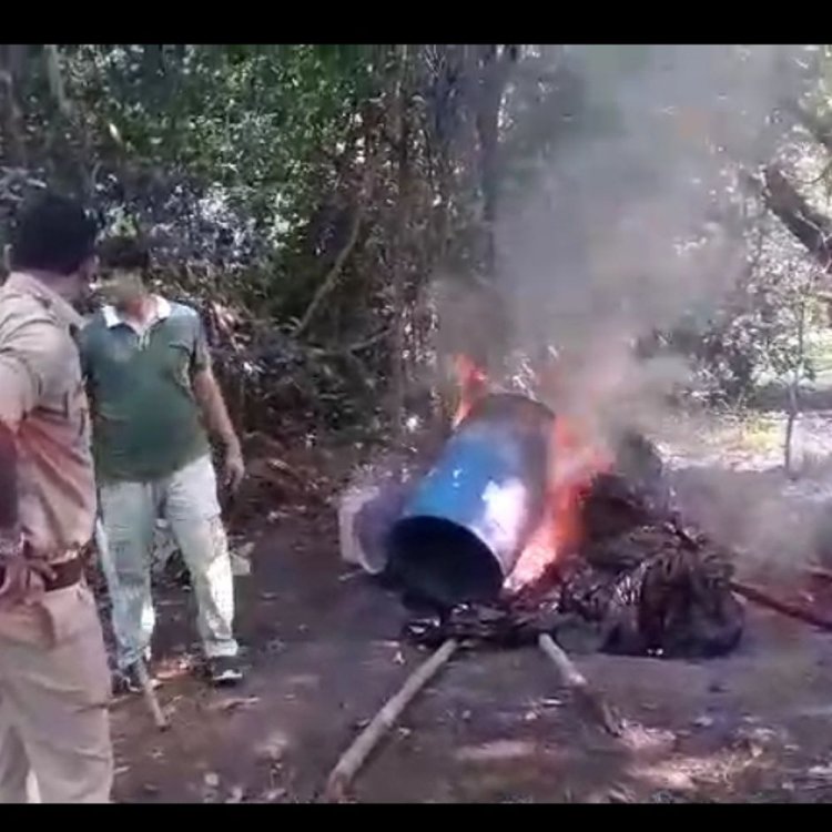 पुलिस ने की अवैध शराब के खिलाफ कार्रवाई:जंगल में चल रही भट्टी को किया नष्ट, 100 किलो महुआ लहान जब्त